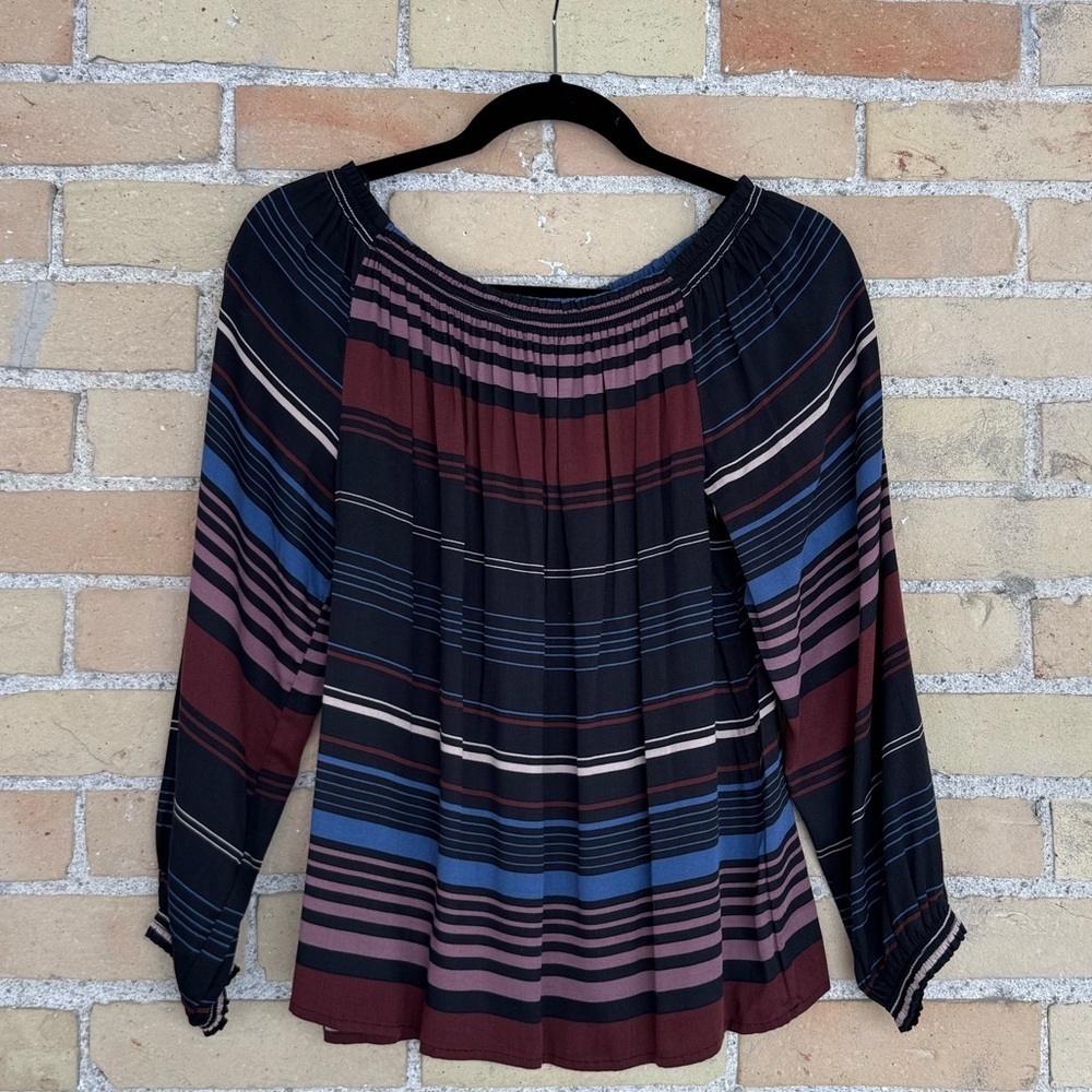 Tribal Black, Blue and Burgundy Striped Top